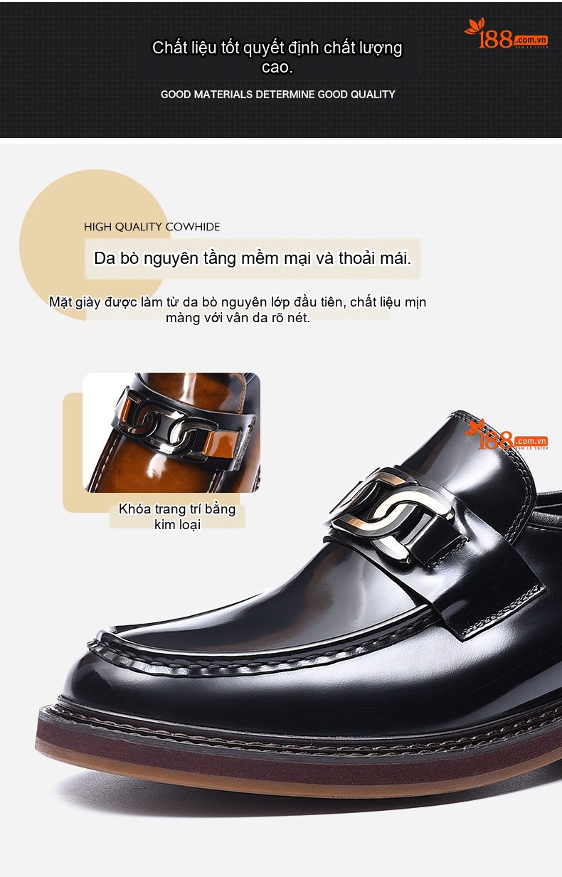 Giày Lười Nam Da Thật Đế Dày Chiều Cao Đế Khoảng 3cm Màu Nâu chi tiết 7