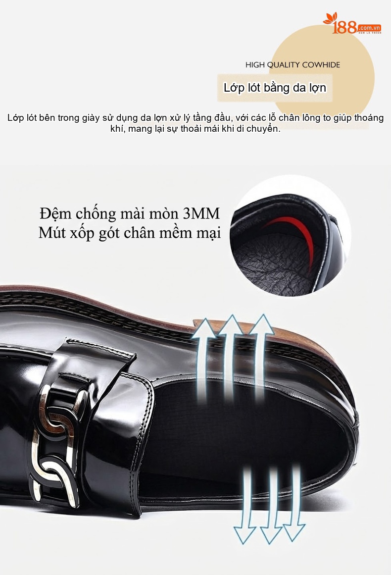 Giày Lười Nam Da Thật Đế Dày Chiều Cao Đế Khoảng 3cm Màu Nâu chi tiết 8