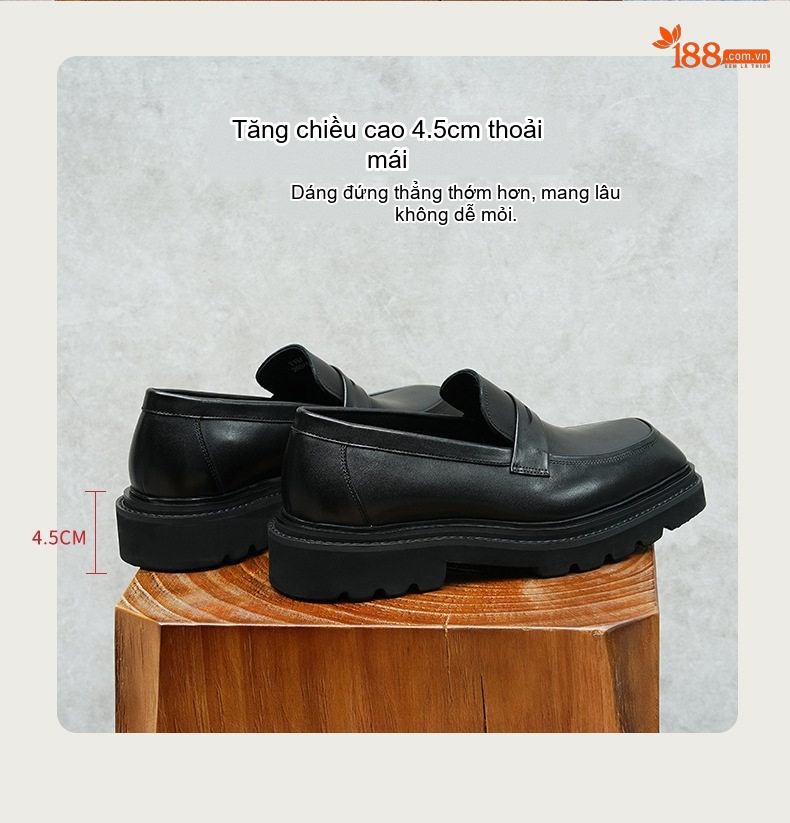 Giày Lười Nam Da Thật Đế Dày Chiều Cao Đế Khoảng 4cm Màu Đen, Nâu chi tiết 2
