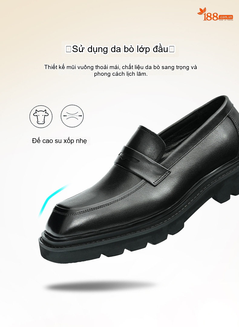 Giày Lười Nam Da Thật Đế Dày Chiều Cao Đế Khoảng 4cm Màu Đen, Nâu chi tiết 4