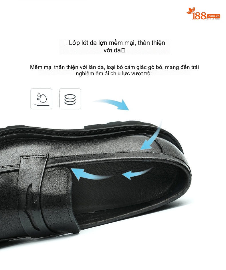 Giày Lười Nam Da Thật Đế Dày Chiều Cao Đế Khoảng 4cm Màu Đen, Nâu chi tiết 5