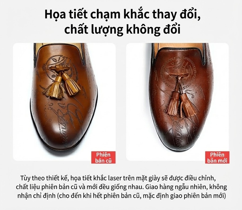 Giày Lười Nam Da Thật Khắc Hoa Văn Chiều Cao Đế Khoảng 2.5cm Màu Nâu, Đen chi tiết 1