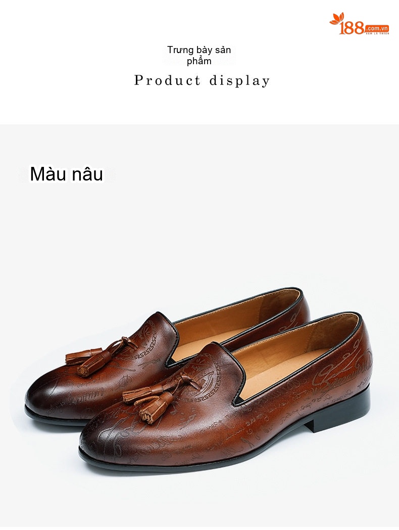 Giày Lười Nam Da Thật Khắc Hoa Văn Chiều Cao Đế Khoảng 2.5cm Màu Nâu, Đen chi tiết 10