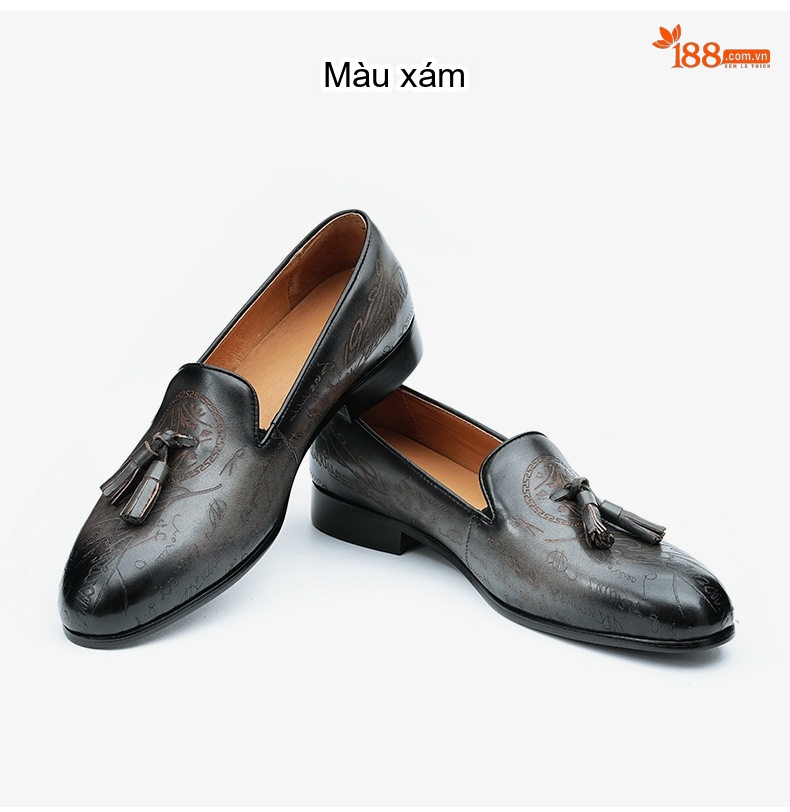 Giày Lười Nam Da Thật Khắc Hoa Văn Chiều Cao Đế Khoảng 2.5cm Màu Nâu, Đen chi tiết 13
