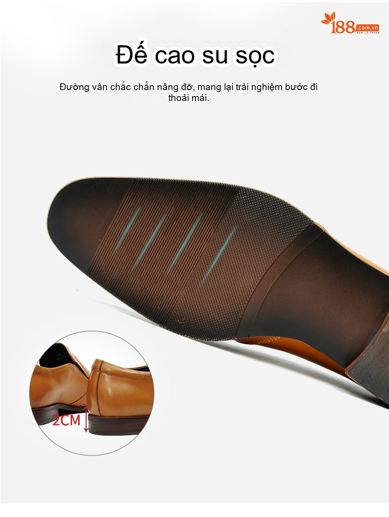 Giày Lười Nam Da Thật Lỗ Thoáng Khí Chiều Cao Đế Khoảng 2.5cm Màu Đen, Nâu chi tiết 10