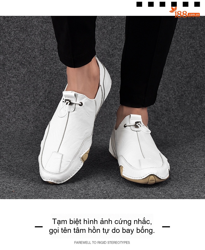 Giày Lười Nam Da Thật Mềm Mại Chiều Cao Đế Khoảng 2cm Màu Đen, Trắng chi tiết 14
