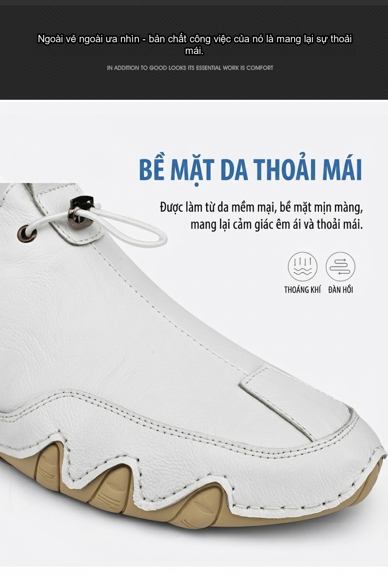 Giày Lười Nam Da Thật Mềm Mại Chiều Cao Đế Khoảng 2cm Màu Đen, Trắng chi tiết 7