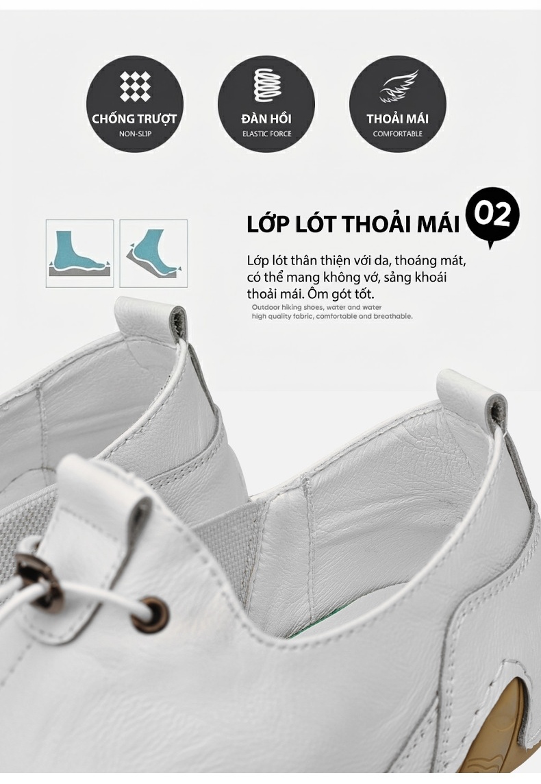 Giày Lười Nam Da Thật Mềm Mại Chiều Cao Đế Khoảng 2cm Màu Đen, Trắng chi tiết 10