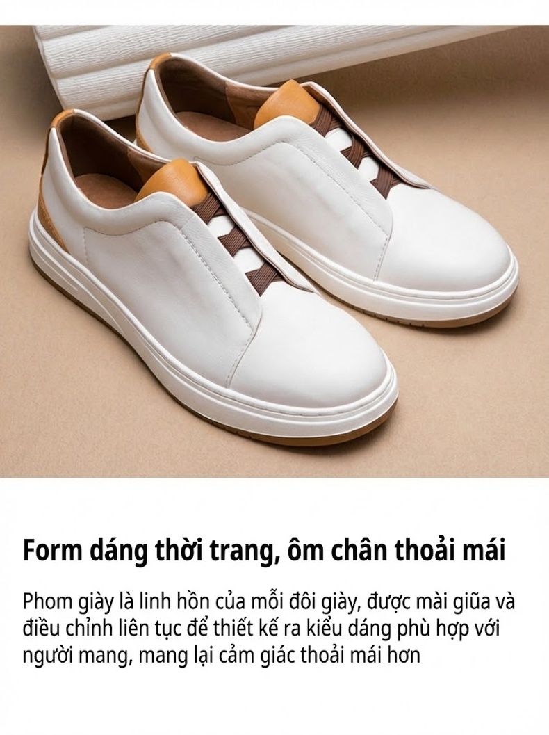 Giày Lười Nam Da Thật Mũi Tròn Chiều Cao Đế Khoảng 3cm Màu Trắng, Nâu, Đen chi tiết 3