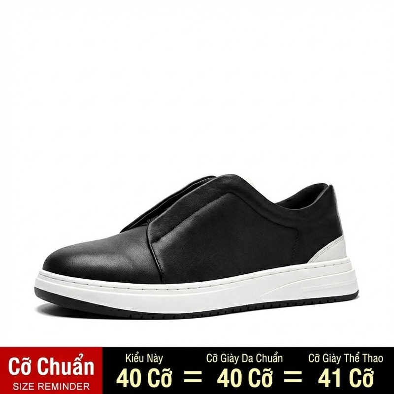 Giày Lười Nam Da Thật Mũi Tròn Chiều Cao Đế Khoảng 3cm Màu Trắng, Nâu, Đen