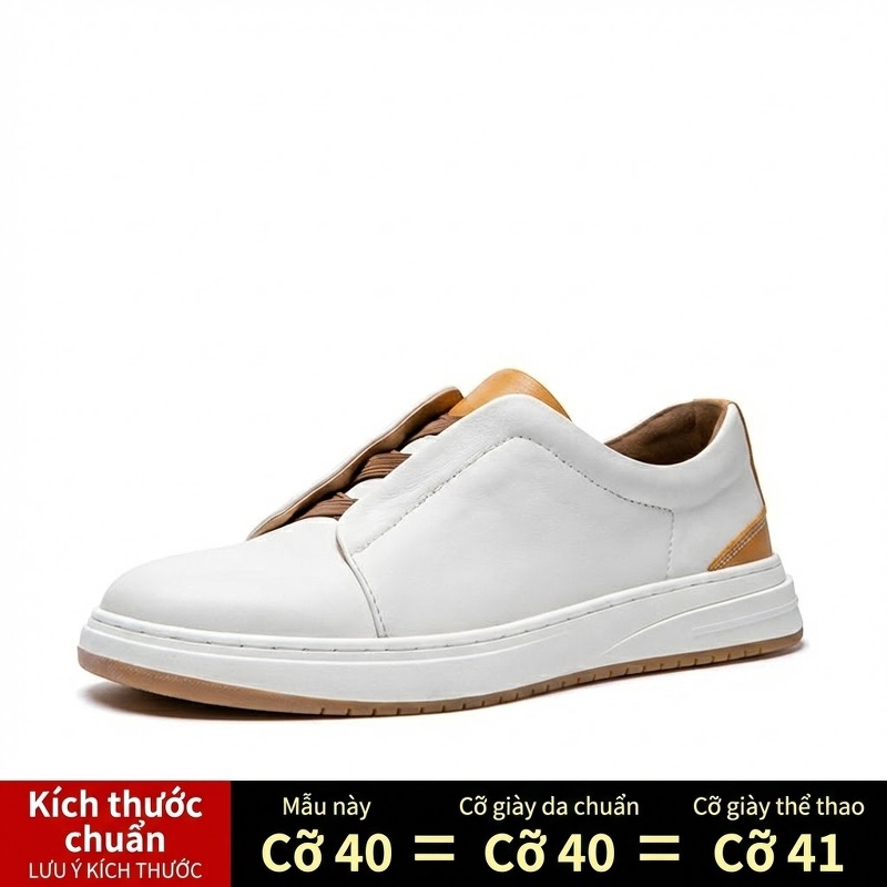 Giày Lười Nam Da Thật Mũi Tròn Chiều Cao Đế Khoảng 3cm Màu Trắng, Nâu, Đen