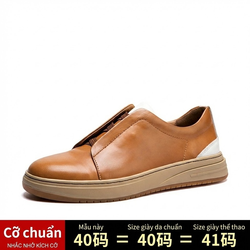 Giày Lười Nam Da Thật Mũi Tròn Chiều Cao Đế Khoảng 3cm Màu Trắng, Nâu, Đen