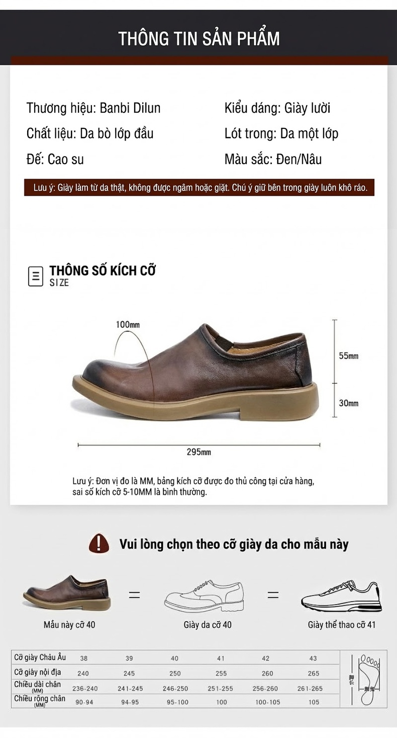 Giày Lười Nam Da Thật Mũi Tròn Chiều Cao Đế Khoảng 3cm Phong Cách Anh Màu Đen, Nâu chi tiết 4