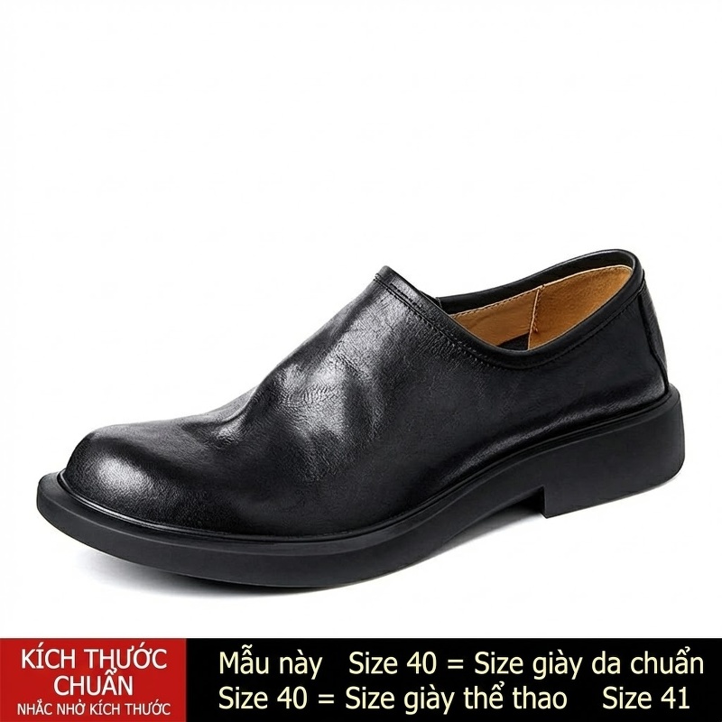 Giày Lười Nam Da Thật Mũi Tròn Chiều Cao Đế Khoảng 3cm Phong Cách Anh Màu Đen, Nâu