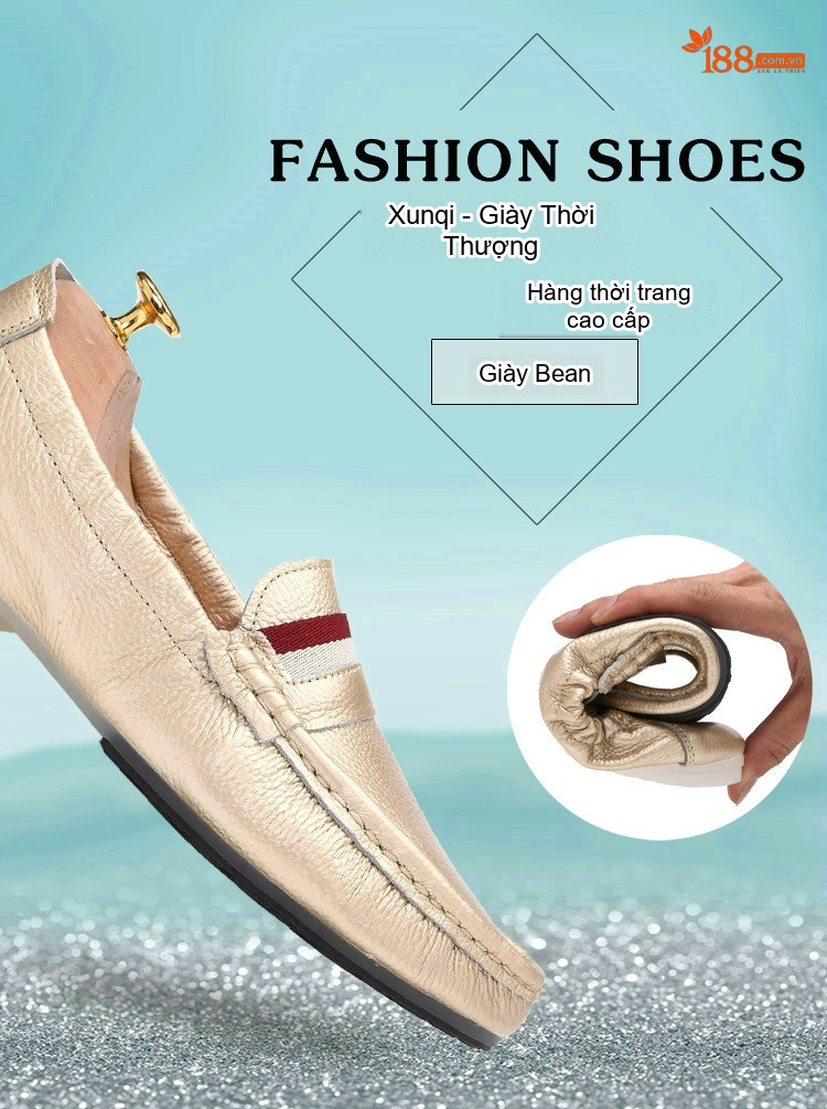 Giày Lười Nam Da Thật Phong Cách Anh Chiều Cao Đế Khoảng 1cm Màu Đen, Trắng, Vàng, Xanh Navy chi tiết 3