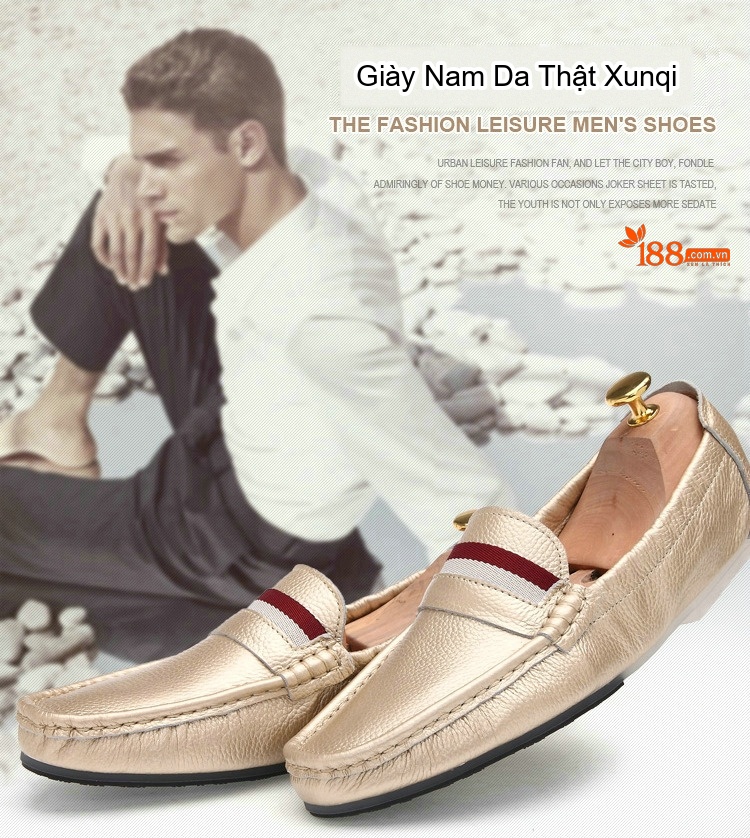 Giày Lười Nam Da Thật Phong Cách Anh Chiều Cao Đế Khoảng 1cm Màu Đen, Trắng, Vàng, Xanh Navy chi tiết 4