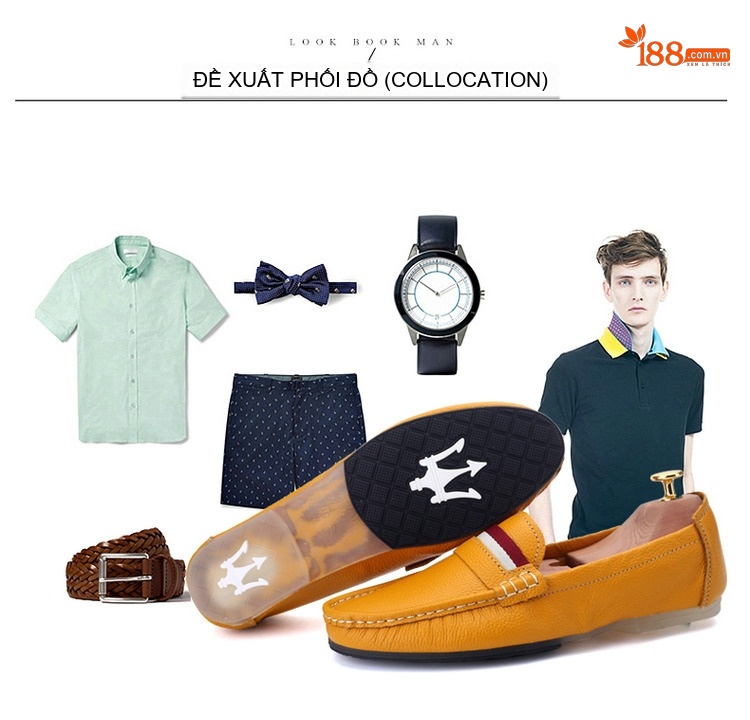 Giày Lười Nam Da Thật Phong Cách Anh Chiều Cao Đế Khoảng 1cm Màu Đen, Trắng, Vàng, Xanh Navy chi tiết 5