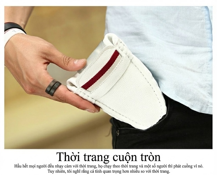 Giày Lười Nam Da Thật Phong Cách Anh Chiều Cao Đế Khoảng 1cm Màu Đen, Trắng, Vàng, Xanh Navy chi tiết 9
