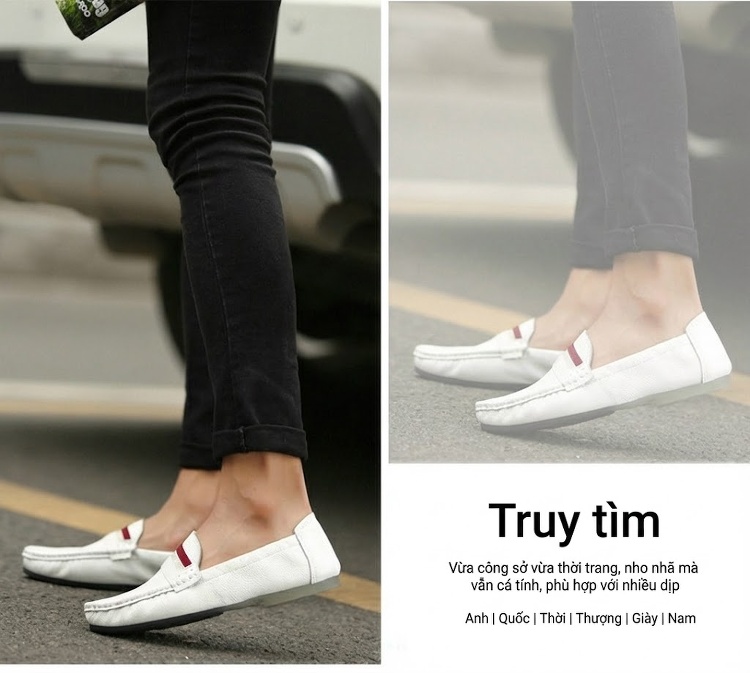 Giày Lười Nam Da Thật Phong Cách Anh Chiều Cao Đế Khoảng 1cm Màu Đen, Trắng, Vàng, Xanh Navy chi tiết 10