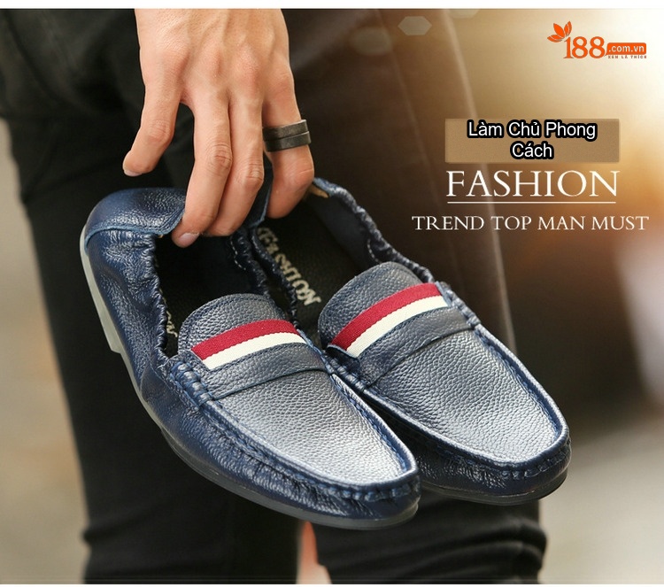 Giày Lười Nam Da Thật Phong Cách Anh Chiều Cao Đế Khoảng 1cm Màu Đen, Trắng, Vàng, Xanh Navy chi tiết 13