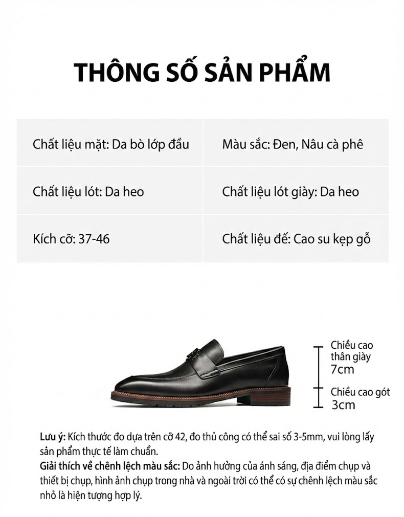 Giày Lười Nam Da Thật Phong Cách Anh Quốc Chiều Cao Đế Khoảng 3cm Màu Nâu, Đen chi tiết 2