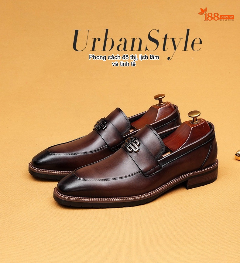 Giày Lười Nam Da Thật Phong Cách Anh Quốc Chiều Cao Đế Khoảng 3cm Màu Nâu, Đen chi tiết 1
