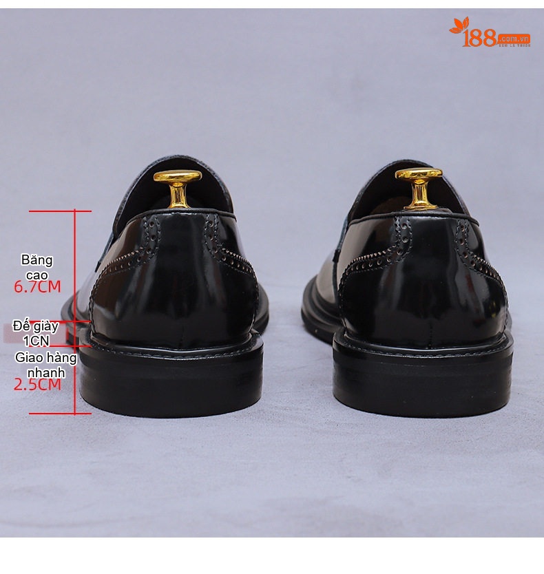 Giày Lười Nam Da Thật Phủ Sơn Chiều Cao Đế Khoảng 3cm Màu Đen, Nâu chi tiết 17