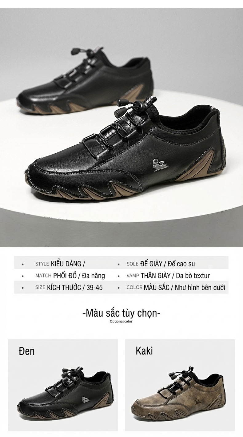 Giày Lười Nam Da Thật Size Lớn Chiều Cao Đế Khoảng 3cm Màu Đen, Nâu chi tiết 3