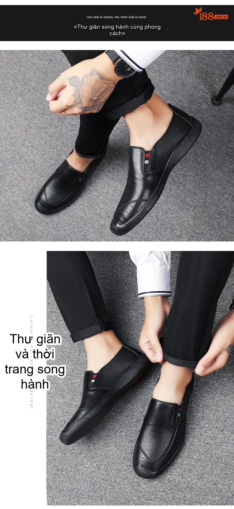 Giày Lười Nam Da Thật Thoáng Khí Chiều Cao Đế Khoảng 3cm Màu Nâu, Đen chi tiết 11