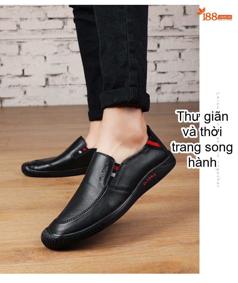 Giày Lười Nam Da Thật Thoáng Khí Chiều Cao Đế Khoảng 3cm Màu Nâu, Đen chi tiết 12