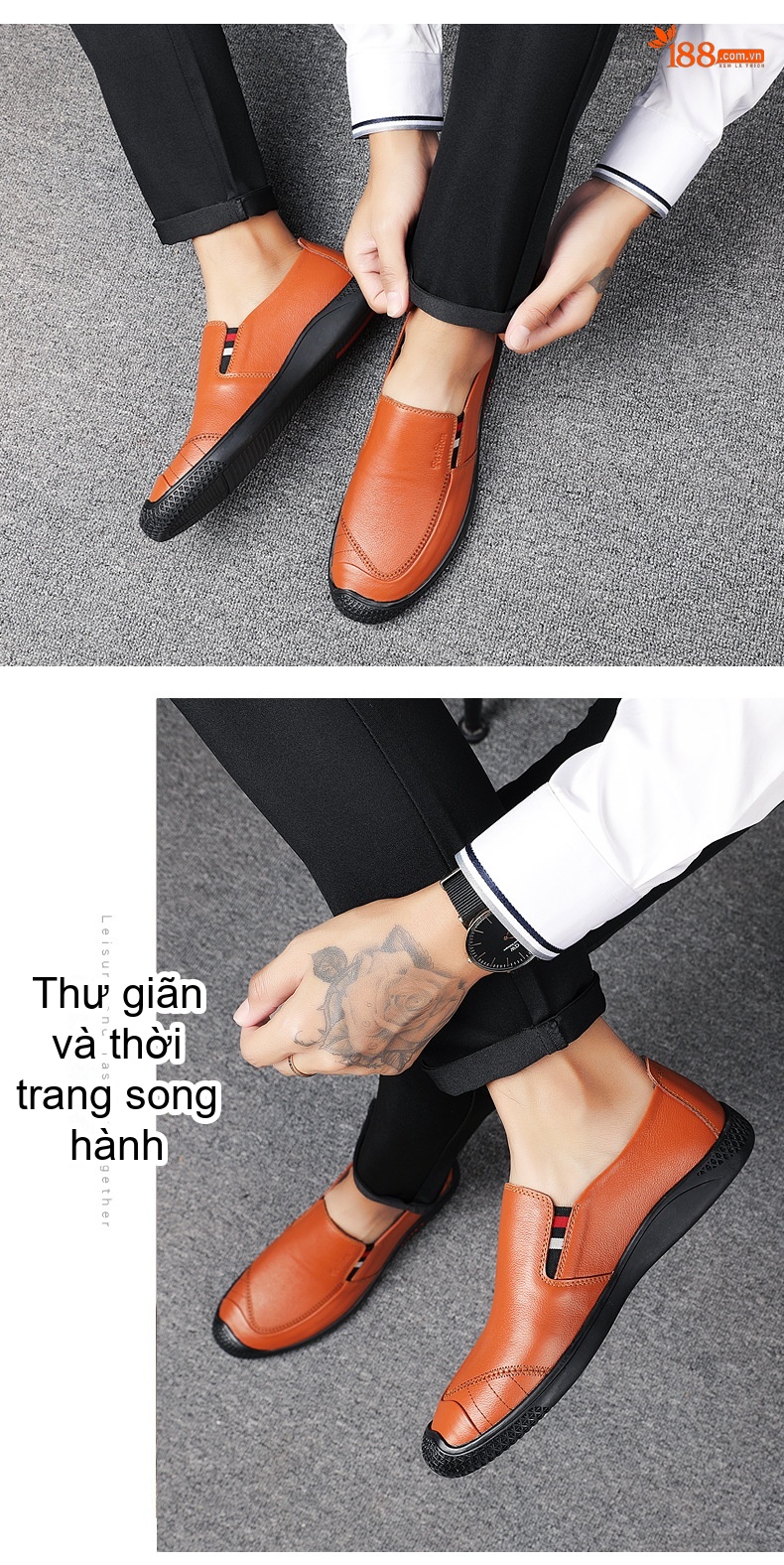 Giày Lười Nam Da Thật Thoáng Khí Chiều Cao Đế Khoảng 3cm Màu Nâu, Đen chi tiết 15
