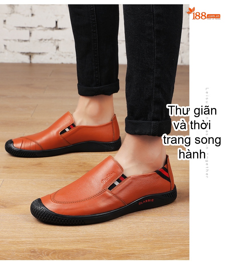 Giày Lười Nam Da Thật Thoáng Khí Chiều Cao Đế Khoảng 3cm Màu Nâu, Đen chi tiết 16