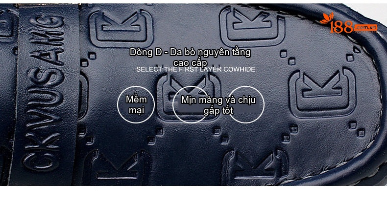 Giày Lười Nam Da Thật Thời Trang Chiều Cao Đế Khoảng 2cm Màu Đen, Trắng, Xanh Navy chi tiết 7