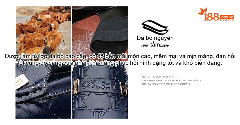 Giày Lười Nam Da Thật Thời Trang Chiều Cao Đế Khoảng 2cm Màu Đen, Trắng, Xanh Navy chi tiết 8