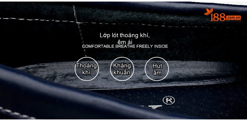 Giày Lười Nam Da Thật Thời Trang Chiều Cao Đế Khoảng 2cm Màu Đen, Trắng, Xanh Navy chi tiết 9