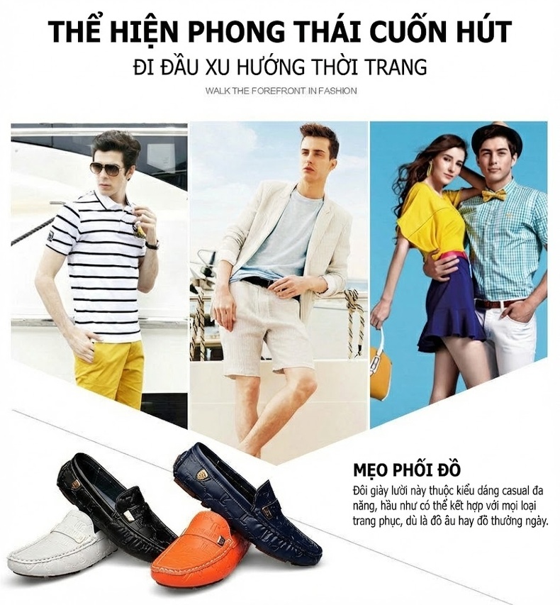 Giày Lười Nam Da Thật Thời Trang Chiều Cao Đế Khoảng 2cm Màu Đen, Trắng, Xanh Navy chi tiết 2