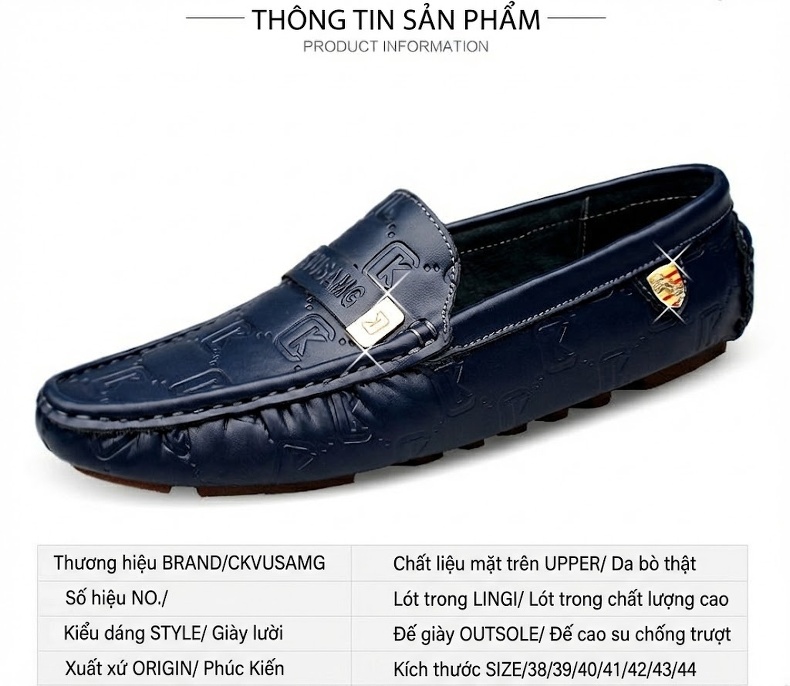 Giày Lười Nam Da Thật Thời Trang Chiều Cao Đế Khoảng 2cm Màu Đen, Trắng, Xanh Navy chi tiết 3