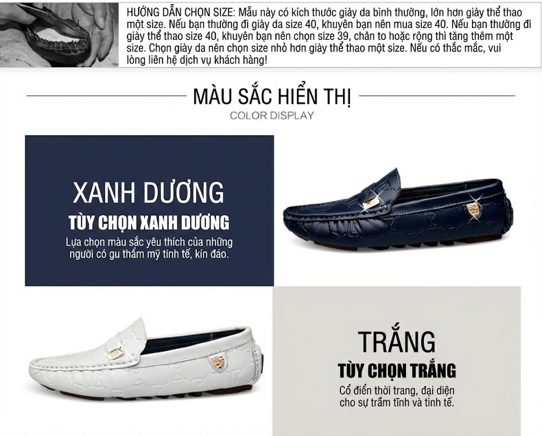 Giày Lười Nam Da Thật Thời Trang Chiều Cao Đế Khoảng 2cm Màu Đen, Trắng, Xanh Navy chi tiết 4