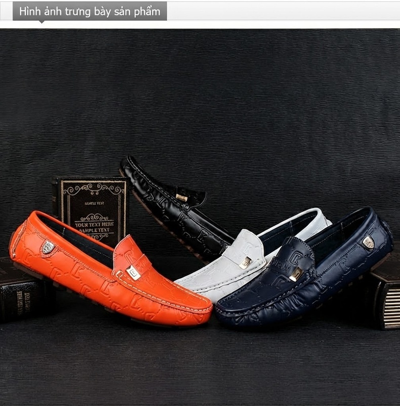 Giày Lười Nam Da Thật Thời Trang Chiều Cao Đế Khoảng 2cm Màu Đen, Trắng, Xanh Navy chi tiết 17