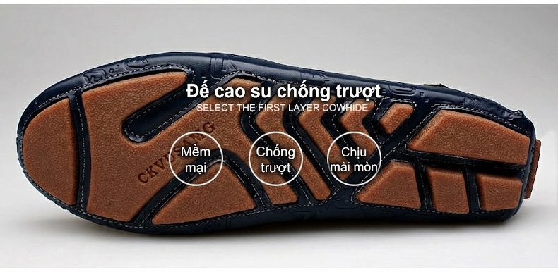Giày Lười Nam Da Thật Thời Trang Chiều Cao Đế Khoảng 2cm Màu Đen, Trắng, Xanh Navy chi tiết 13