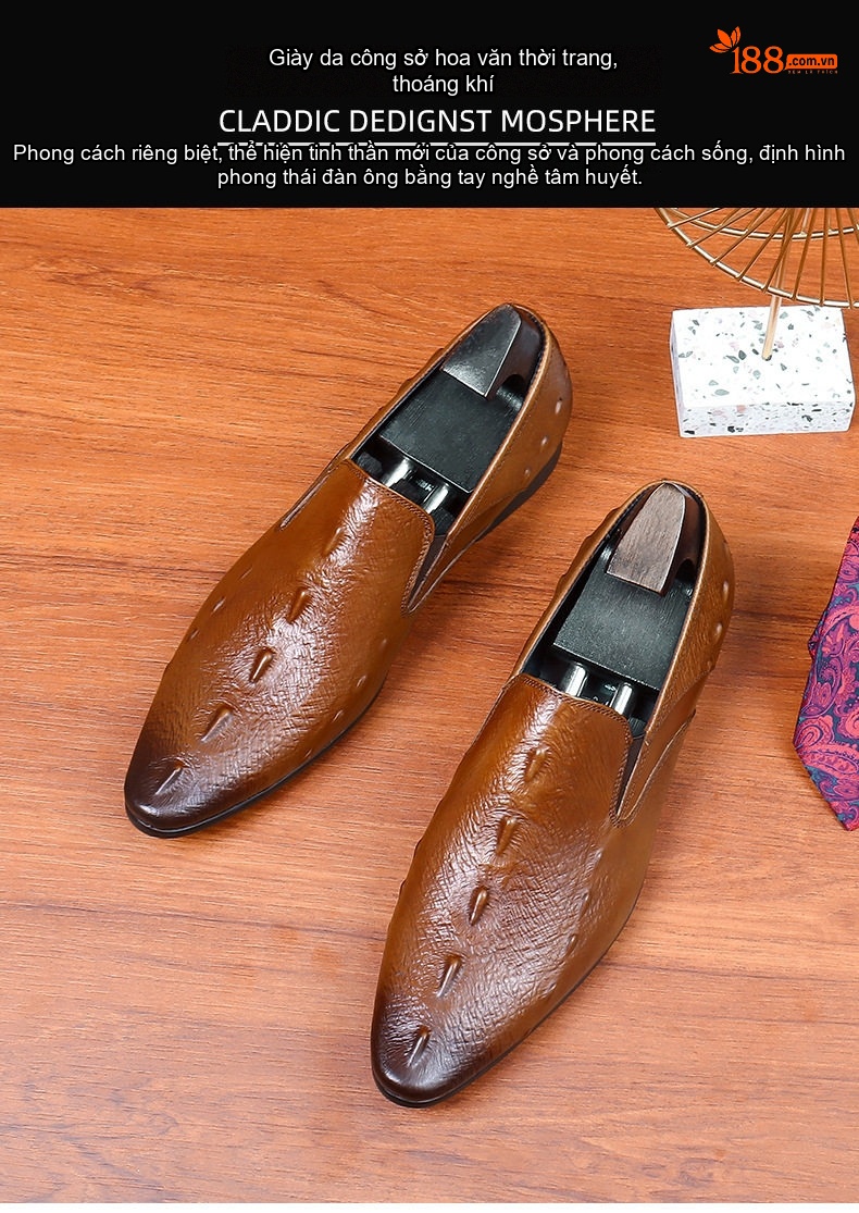 Giày Lười Nam Da Thật Vân Cá Sấu Chiều Cao Đế Khoảng 3cm Màu Đen, Nâu chi tiết 2