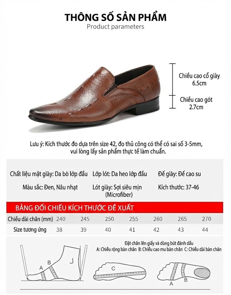 Giày Lười Nam Da Thật Vân Cá Sấu Chiều Cao Đế Khoảng 3cm Màu Đen, Nâu chi tiết 3
