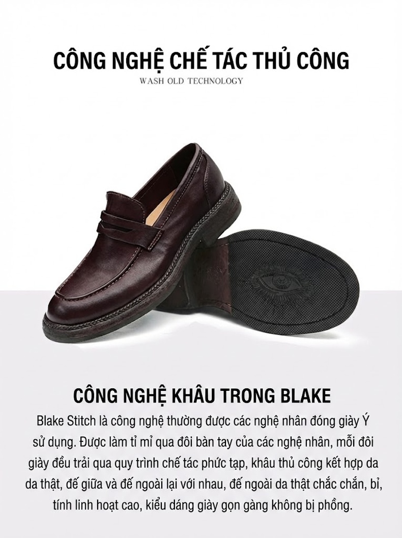 Giày Lười Nam Goodyear Da Ngựa Thật Phong Cách Anh Chiều Cao Đế Khoảng 3cm Màu Đen, Nâu Đỏ chi tiết 18