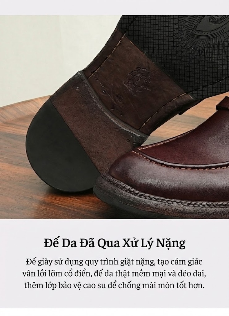 Giày Lười Nam Goodyear Da Ngựa Thật Phong Cách Anh Chiều Cao Đế Khoảng 3cm Màu Đen, Nâu Đỏ chi tiết 21