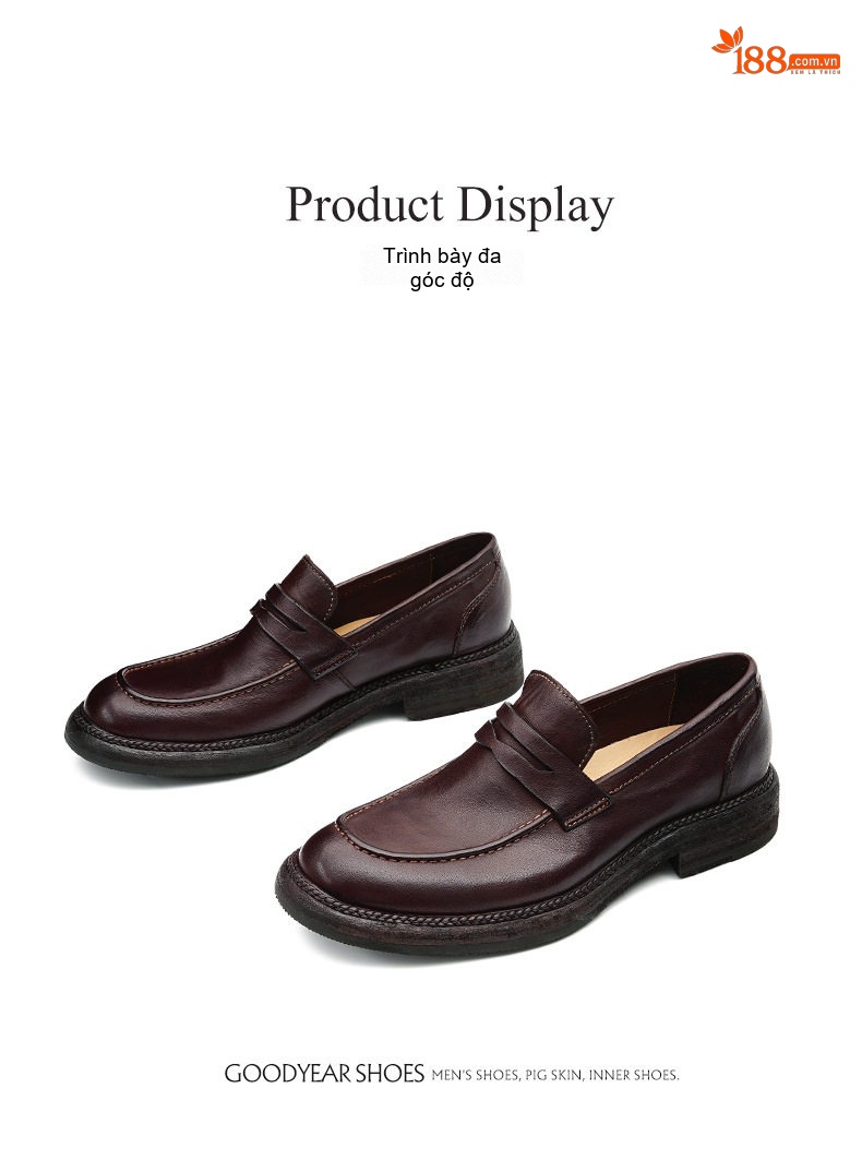 Giày Lười Nam Goodyear Da Ngựa Thật Phong Cách Anh Chiều Cao Đế Khoảng 3cm Màu Đen, Nâu Đỏ chi tiết 22