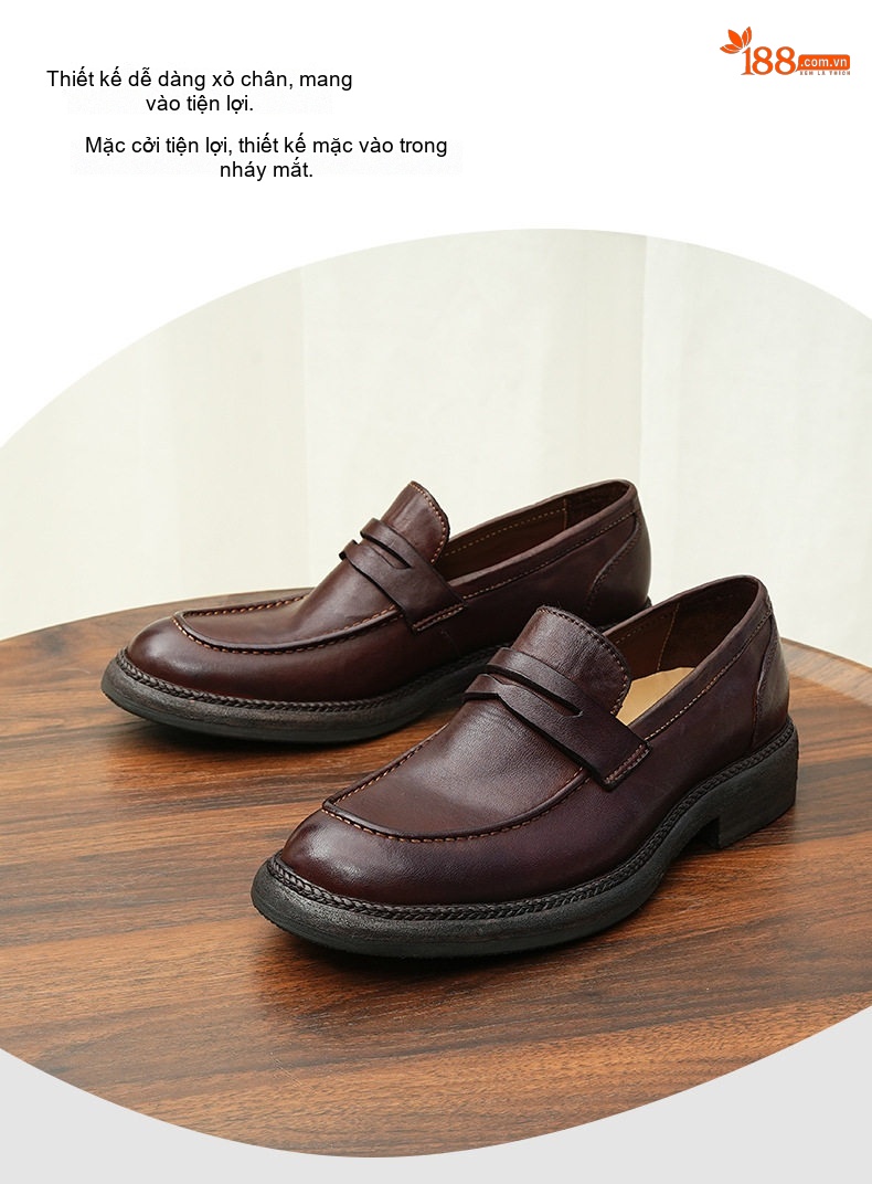Giày Lười Nam Goodyear Da Ngựa Thật Phong Cách Anh Chiều Cao Đế Khoảng 3cm Màu Đen, Nâu Đỏ chi tiết 15