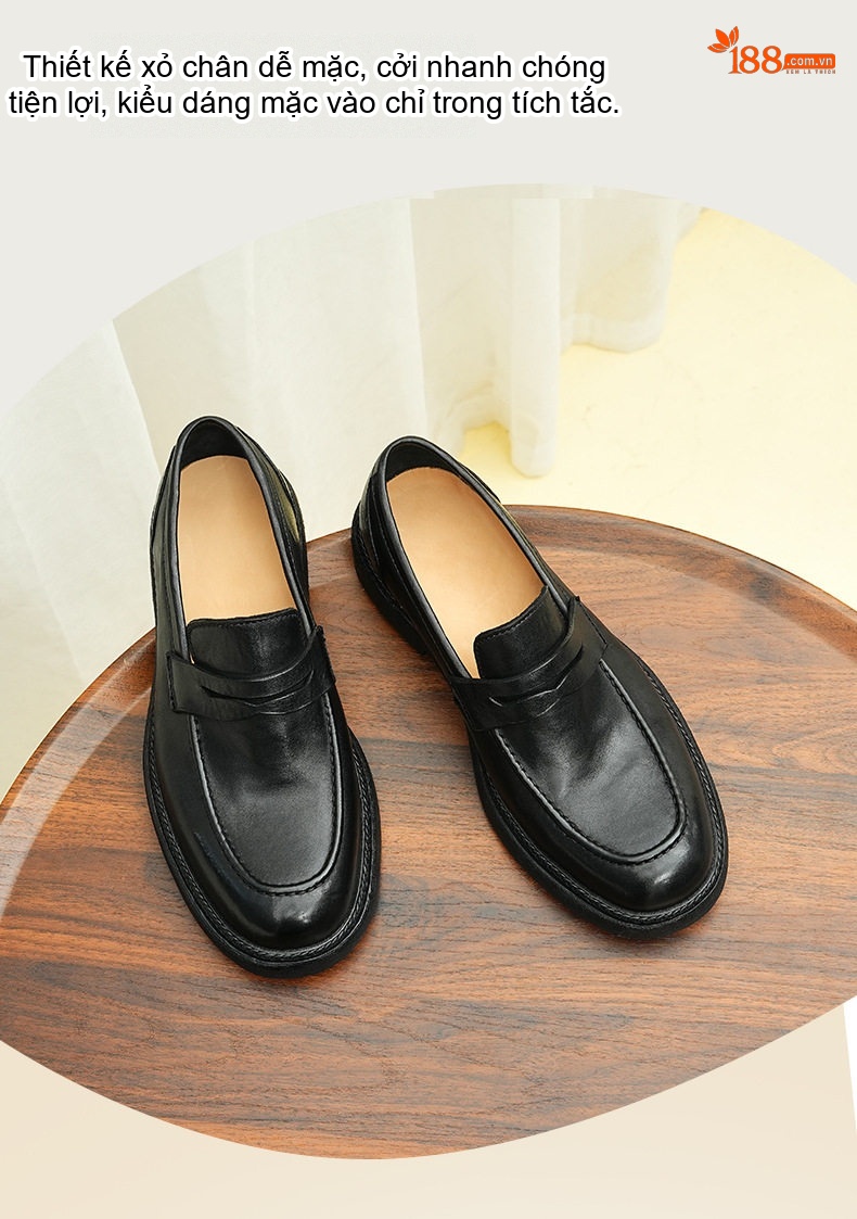 Giày Lười Nam Goodyear Da Ngựa Thật Phong Cách Anh Chiều Cao Đế Khoảng 3cm Màu Đen, Nâu Đỏ chi tiết 3