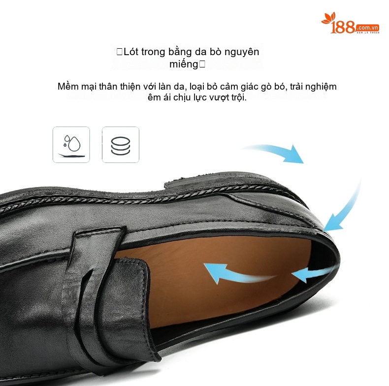 Giày Lười Nam Goodyear Da Ngựa Thật Phong Cách Anh Chiều Cao Đế Khoảng 3cm Màu Đen, Nâu Đỏ chi tiết 5