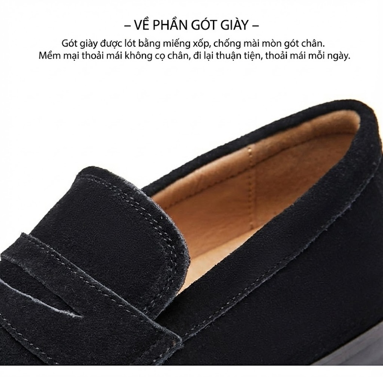 Giày Lười Nam Nỉ Da Thật Chiều Cao Đế Khoảng 2cm Phong Cách Nhật Bản Màu Đen, Nâu chi tiết 5