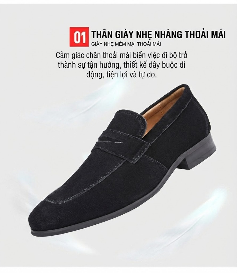 Giày Lười Nam Nỉ Da Thật Chiều Cao Đế Khoảng 2cm Phong Cách Nhật Bản Màu Đen, Nâu chi tiết 6
